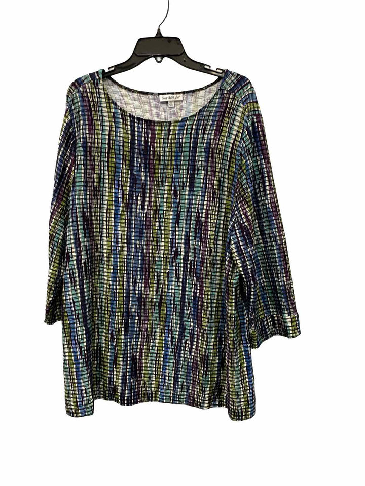 North Style Size 1X Green Multi Print Short Sleeve Shirts