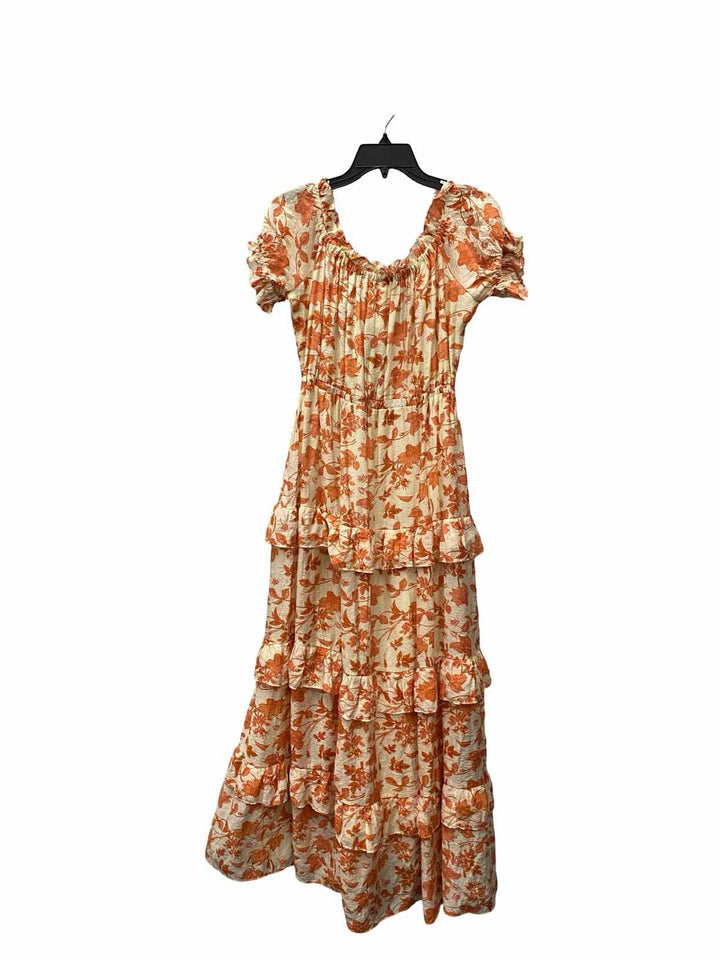 ASTR Size L Cream Orange Floral 100% cotton lined Dress