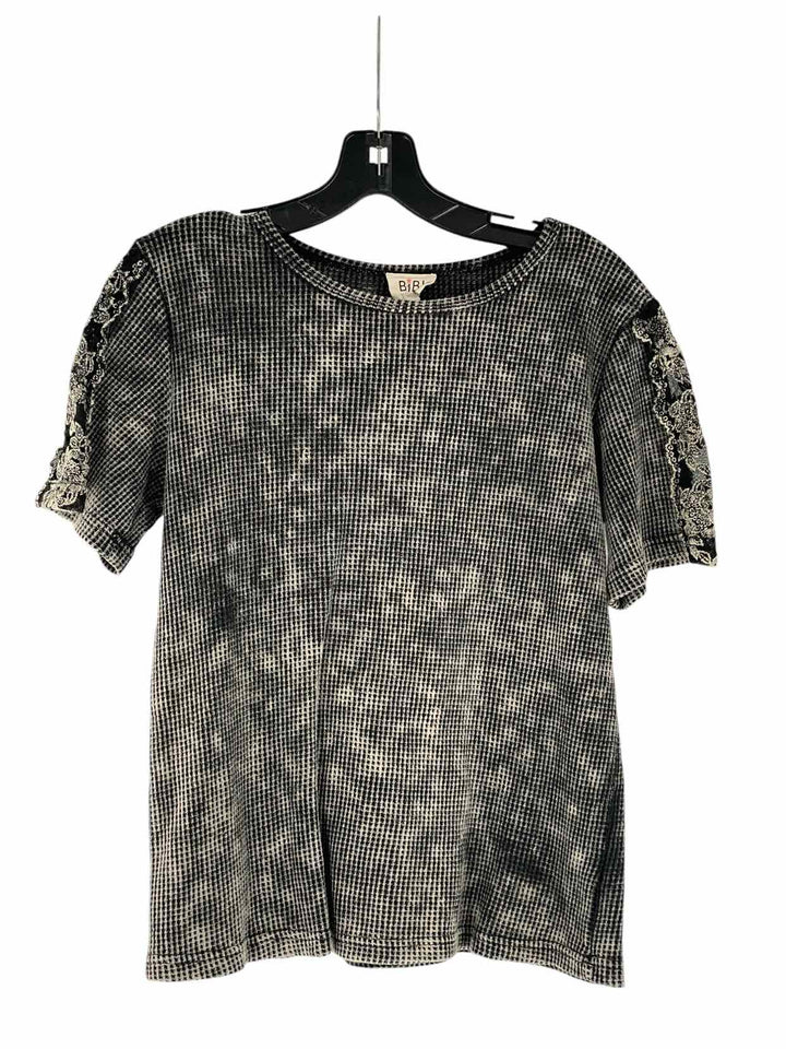 Bibi Size S Grey Black Print waffle texture Short Sleeve Shirts