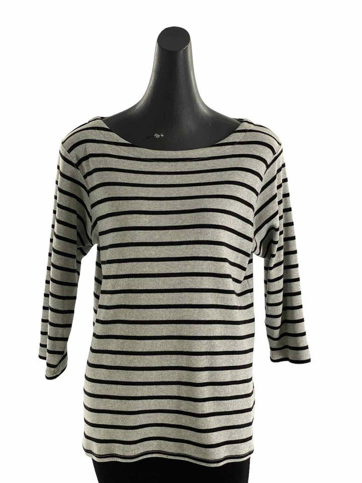 LL Bean Size L Grey Black Striped Sweater