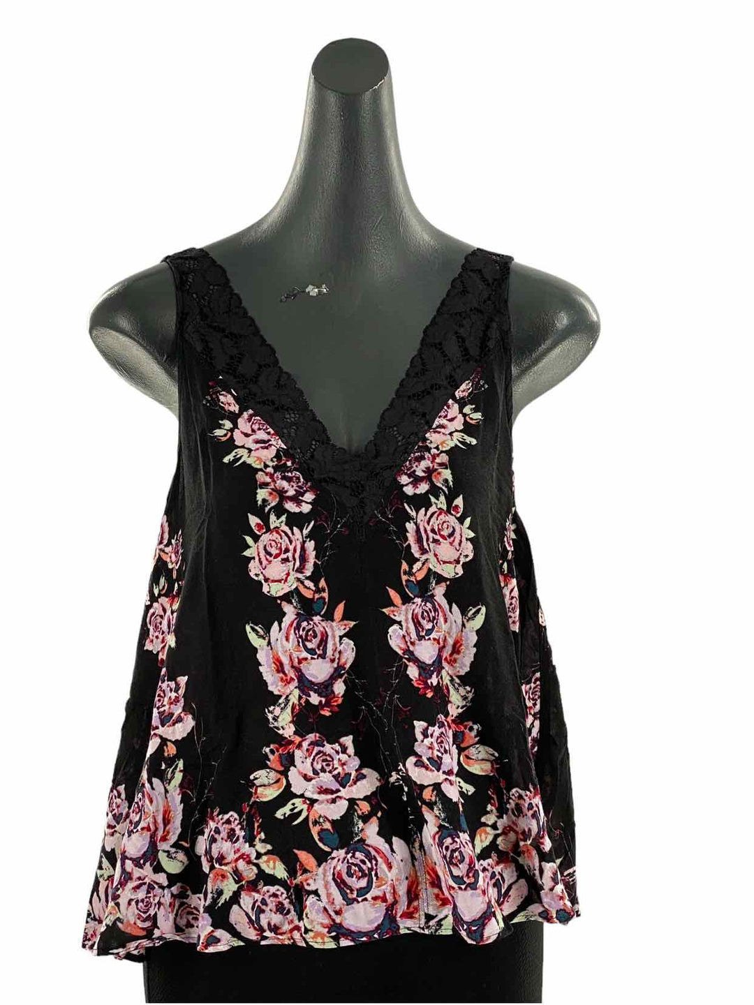 Free People Size S Black Pink Floral lace detail Tank Top