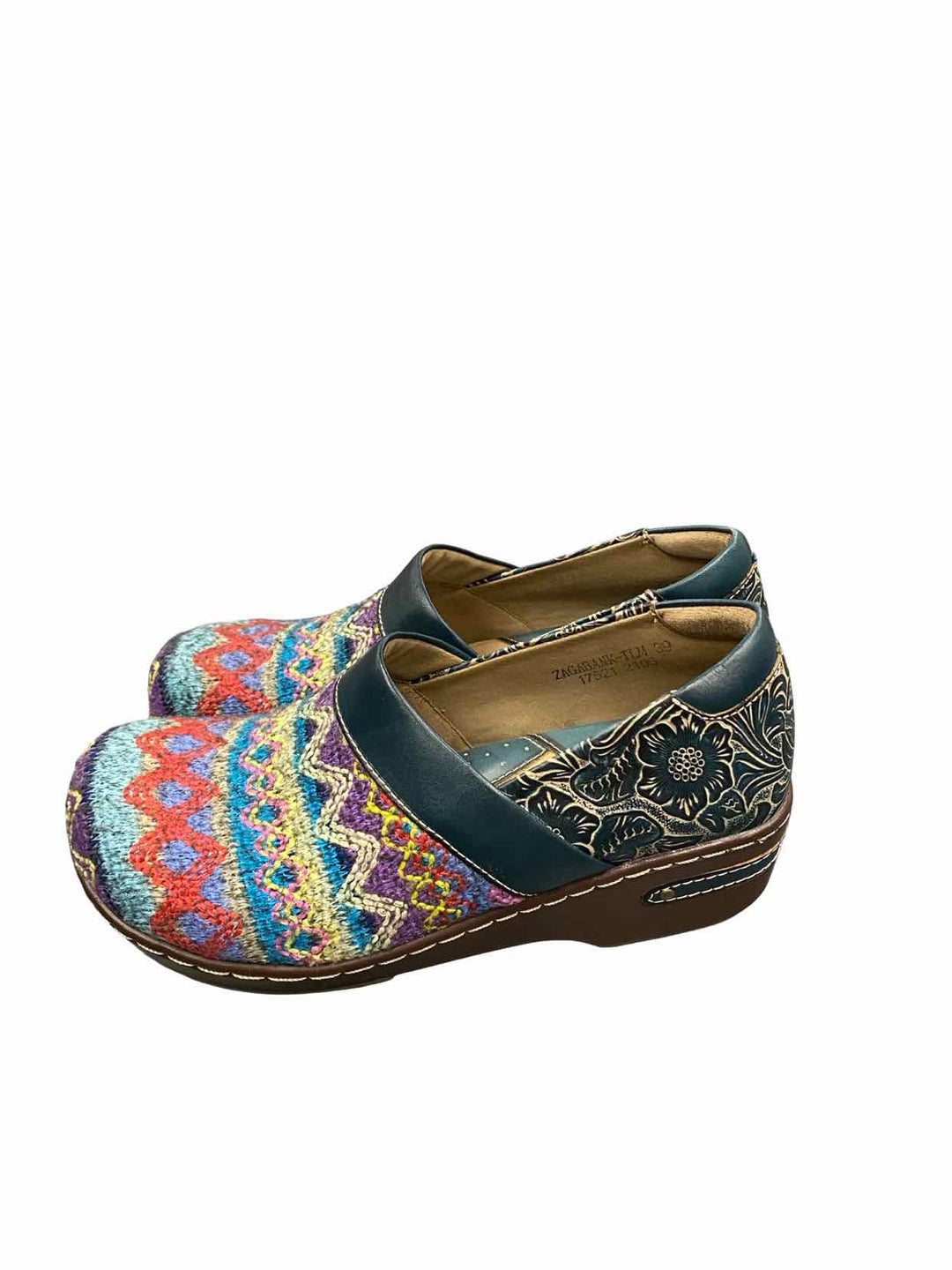 L'Artiste Shoe Size 39 Multi-Color Leather Floral Zagabank Clogs