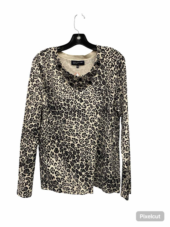 Jones New York Size 1X Beige Black Animal Print Sweater
