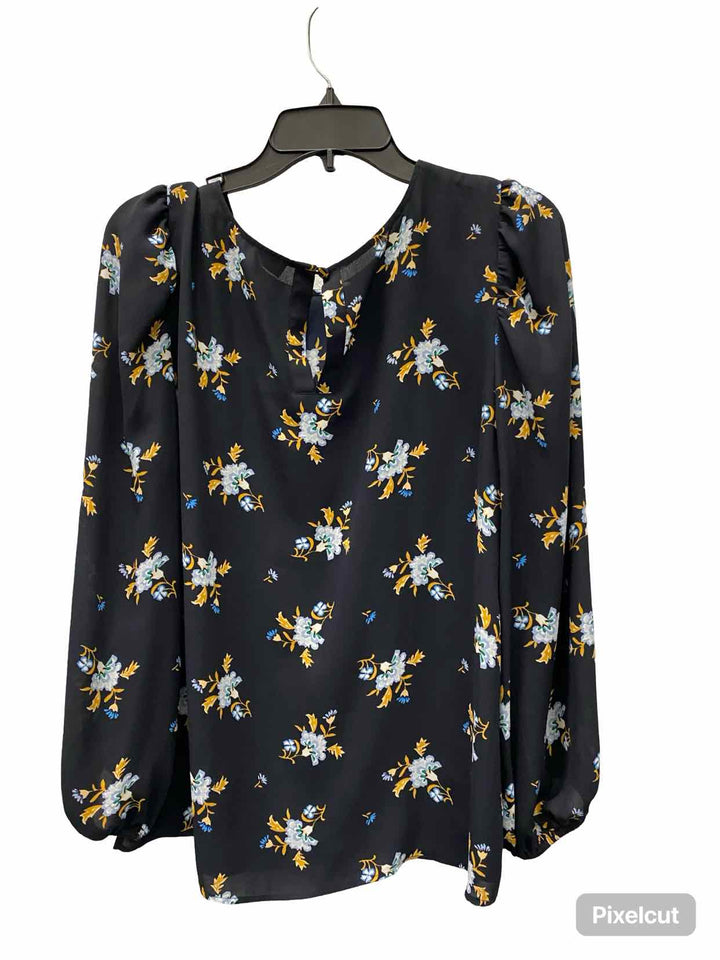 Loft Size L Black Floral Long Sleeve Shirts