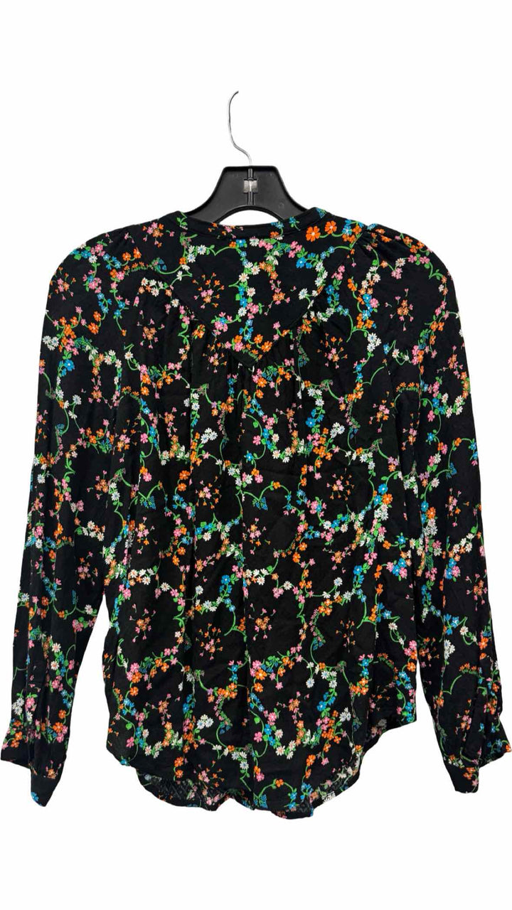 Maeve Size XS Black Multi Floral Long Sleeve Shirts
