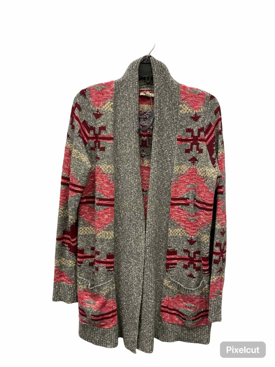 Lucky Brand Size L Gray Pink Print Sweater