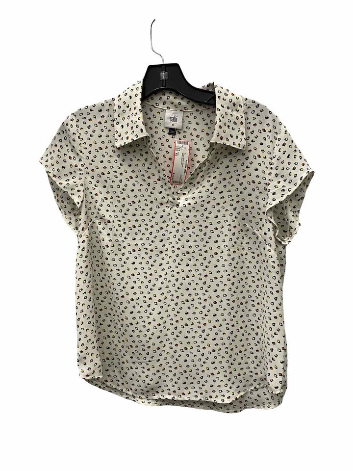 Cabi Size XS White Multi Print Short Sleeve Shirts