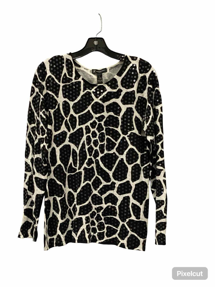 INC Size L Black White Print Sequin Long Sleeve Shirts