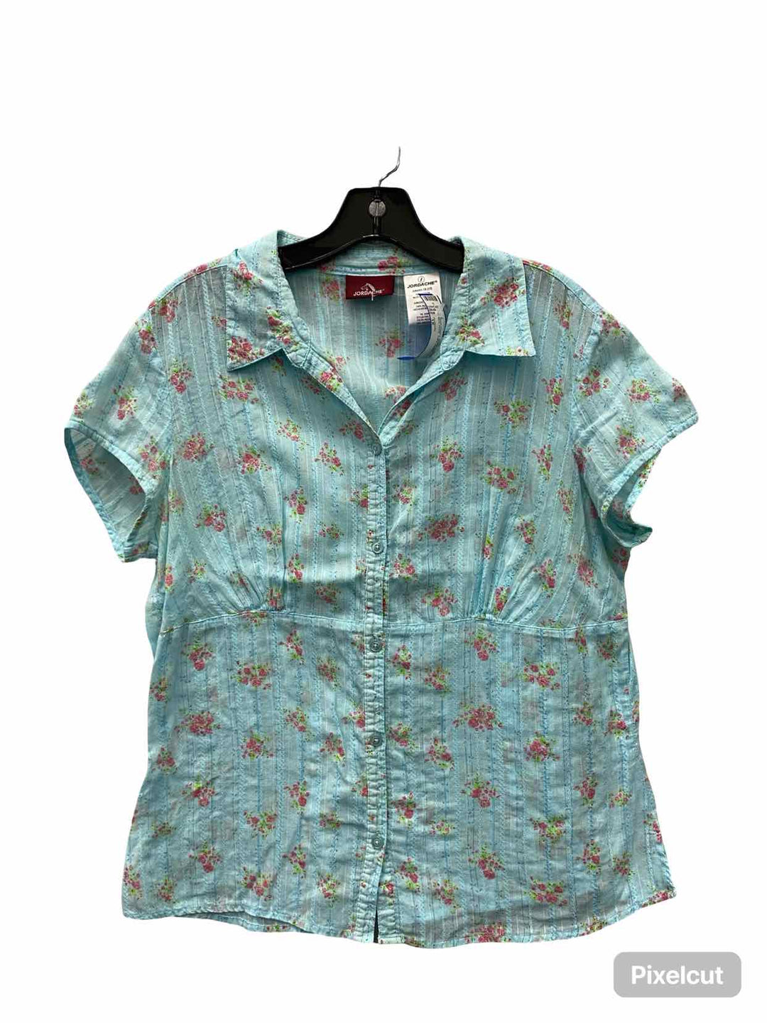 Jordache Size 1X Blue Floral 100% cotton Short Sleeve Shirts
