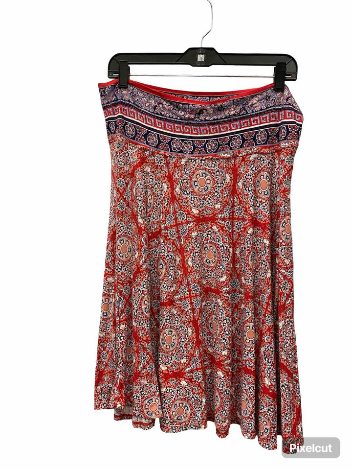 Max Studio Size L Red Navy Blue Print Skirt
