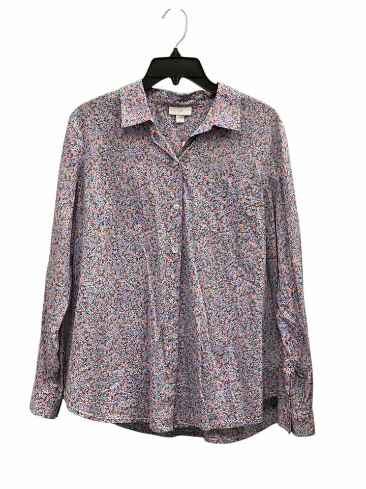 J Jill Size S Blue Multi Floral Long Sleeve Shirts