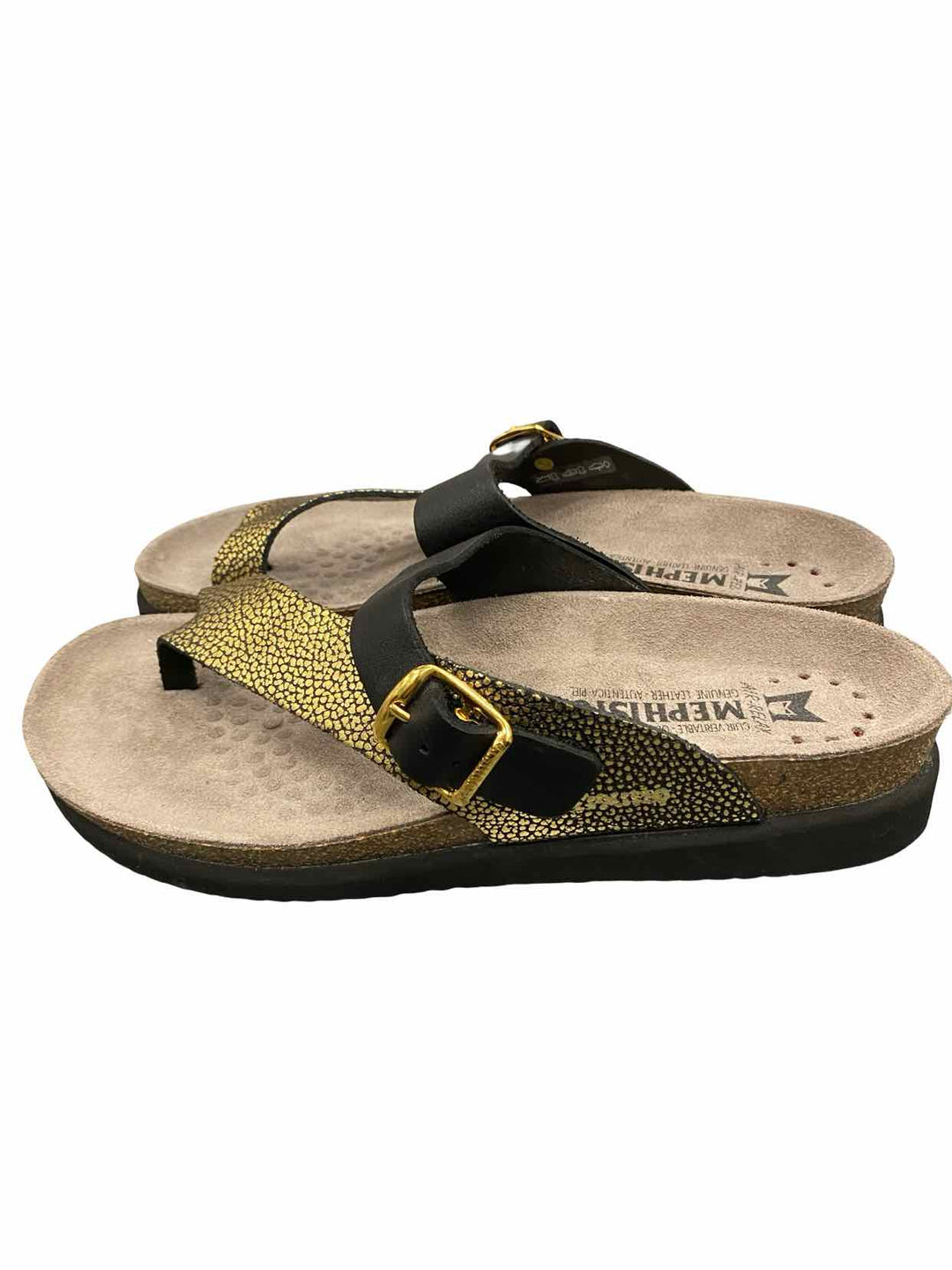 Mephisto Shoe Size 40 Black Gold Leather NWOT Helen Mix Sandals