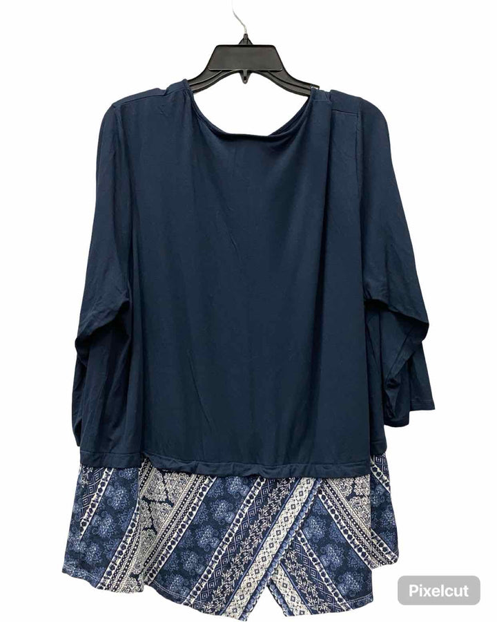 J Jill Size 2X Blue Print Long Sleeve Shirts