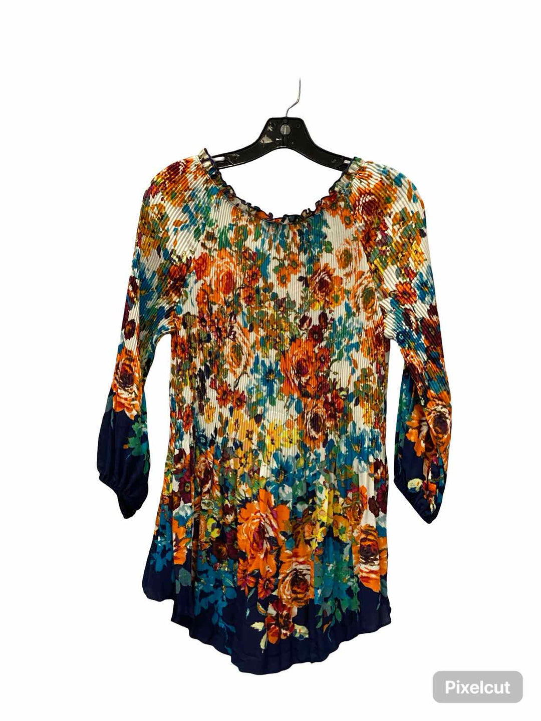 Sami & Jo Size M Orange Blue Floral Long Sleeve Shirts