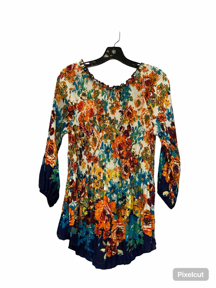 Sami & Jo Size M Orange Blue Floral Long Sleeve Shirts