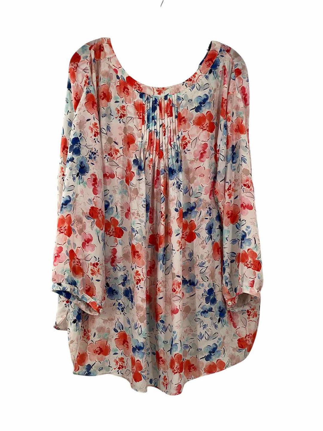 NYDJ Size 2X White/Blue Pink Floral Long Sleeve Shirts