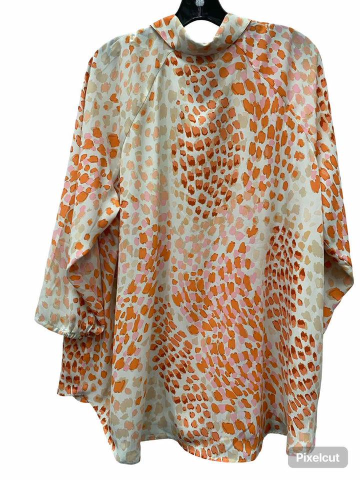 Cabi Size XL Orange Print Long Sleeve Shirts