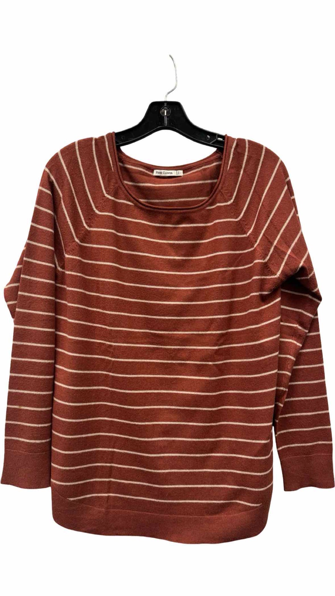 Pink Clover Size L Orange Beige Striped Sweater