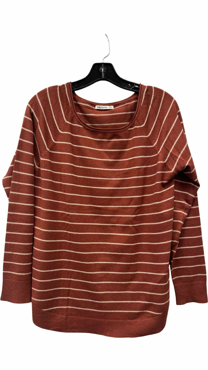 Pink Clover Size L Orange Beige Striped Sweater