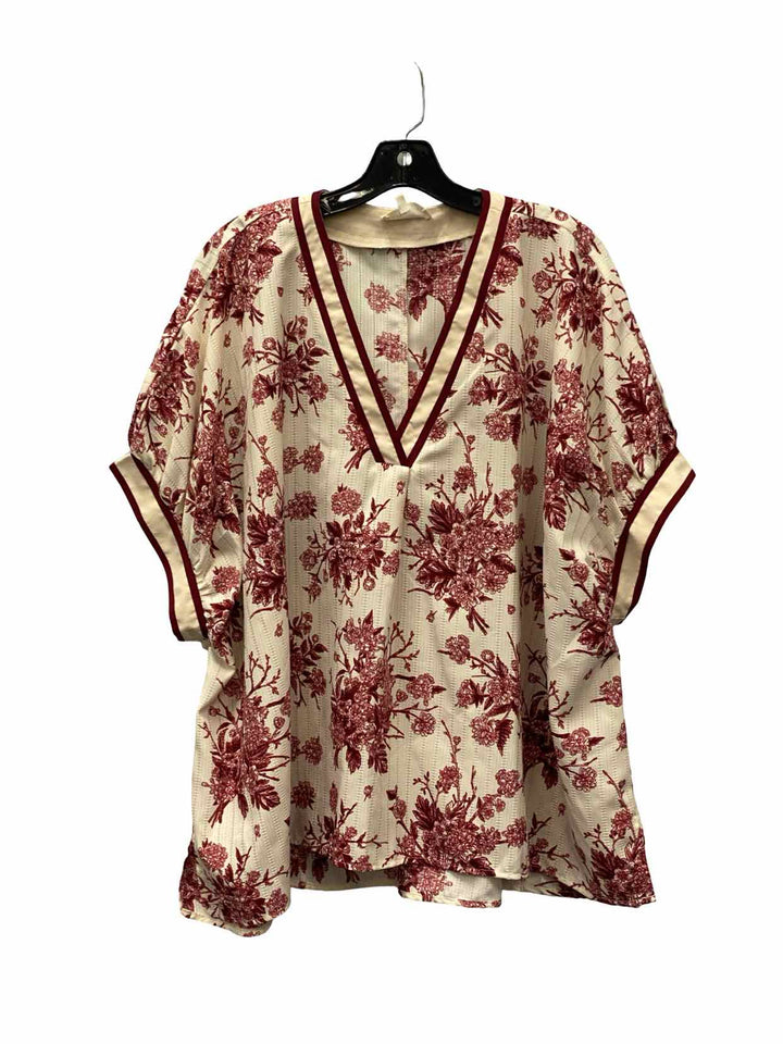 Entro Size L Cream Red Floral Short Sleeve Shirts