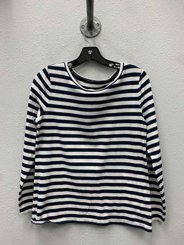 Ann Taylor Size M Blue White Striped Long Sleeve Shirts