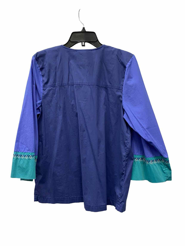 Johnny Was Size M Blue Purple Embroidered 50% cotton Long Sleeve Shirts