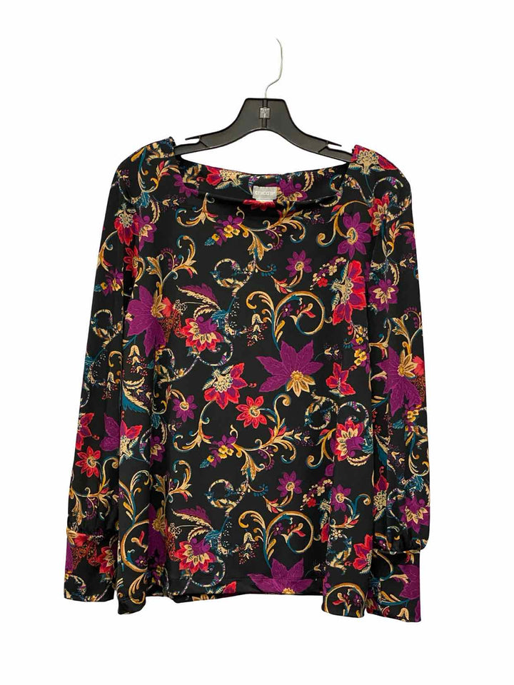 Chico's Size 2(12) Black Purple/Pink Floral Long Sleeve Shirts