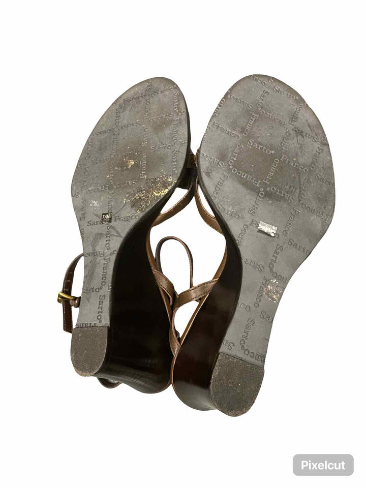 Franco Sarto Shoe Size 7.5 Brown Bronze Leather Sandal Heels