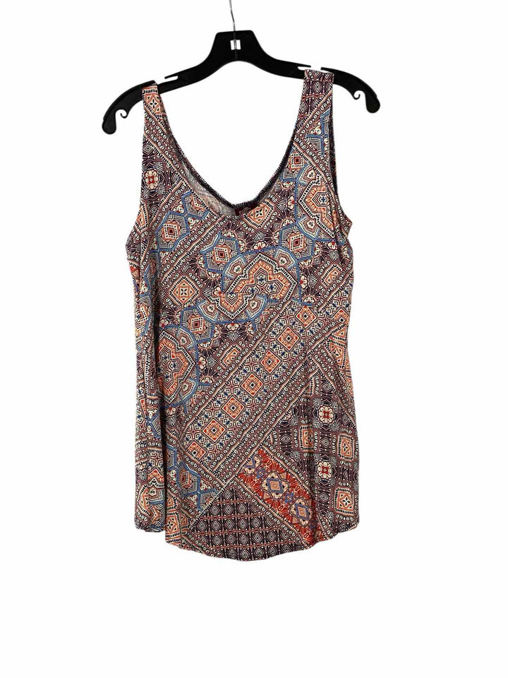Salaam Size L Orange Blue Print Tank Top