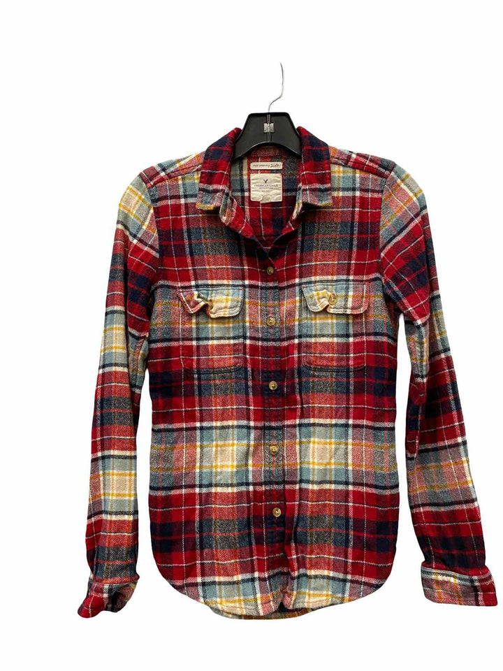 American Eagle Size XS Red Plaid Long Sleeve Shirts