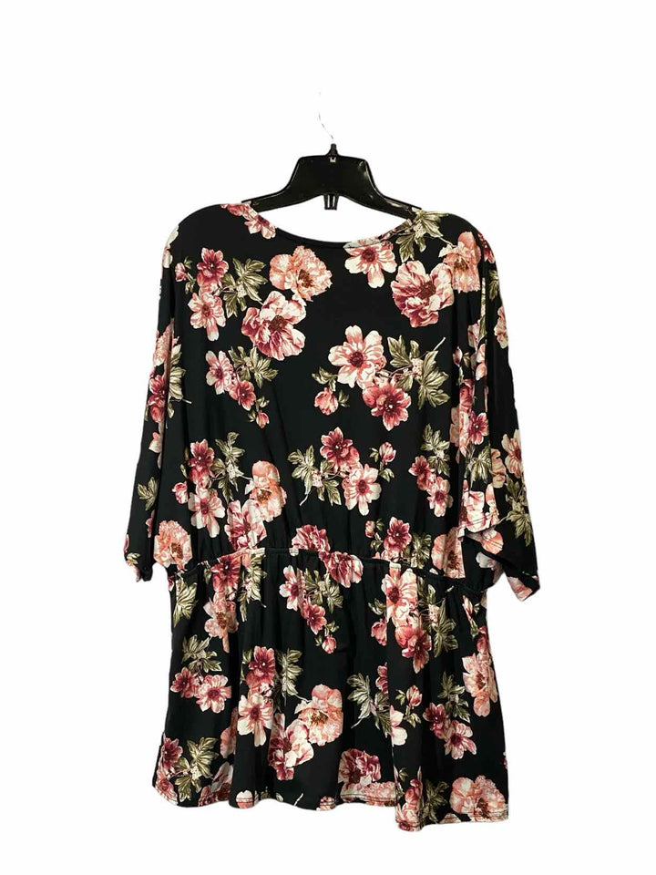 Misia Size 2X Black Pink Floral Short Sleeve Shirts