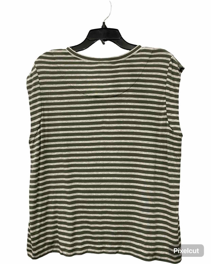 Cabi Size L Grey Green Stripe Short Sleeve Shirts