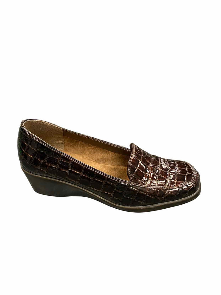 Aerosoles Shoe Size 9.5 Brown Crocodile Embossed Wedge Heel Loafers
