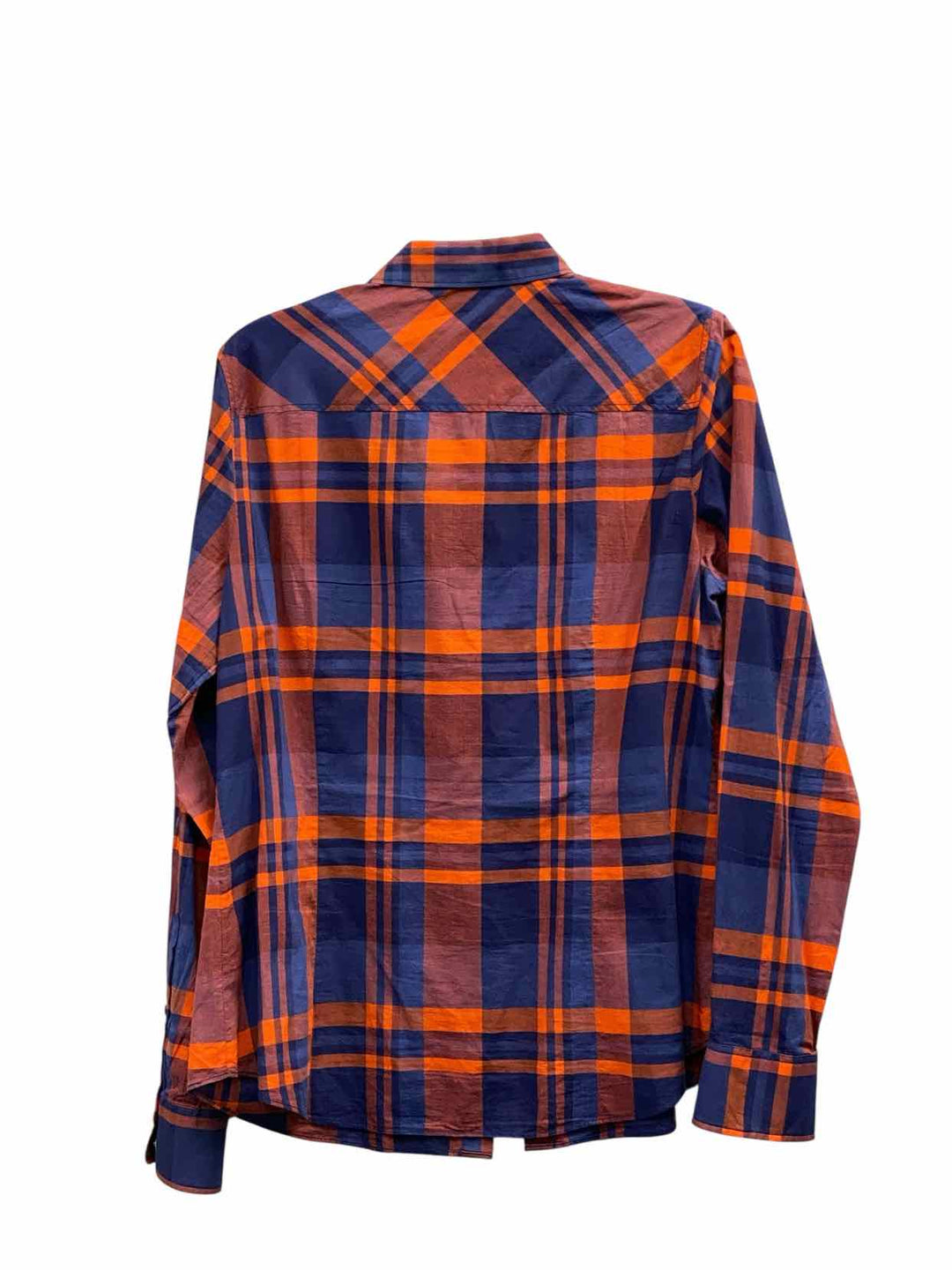 J Crew Size L Blue Orange Plaid Long Sleeve Shirts