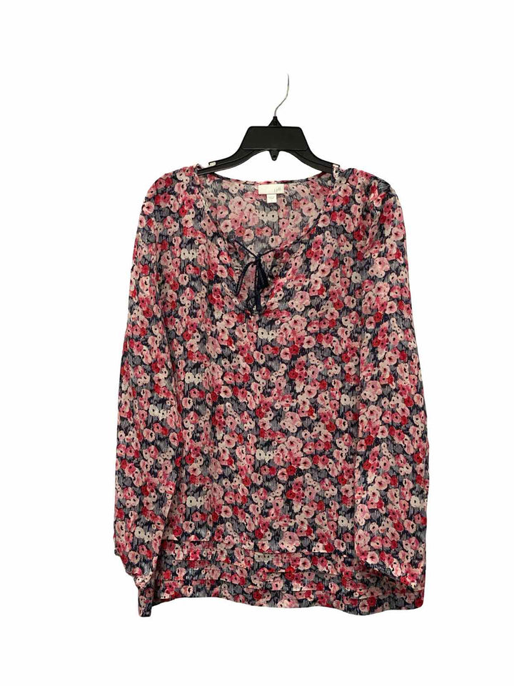 J Jill Size L Pink Floral Long Sleeve Shirts