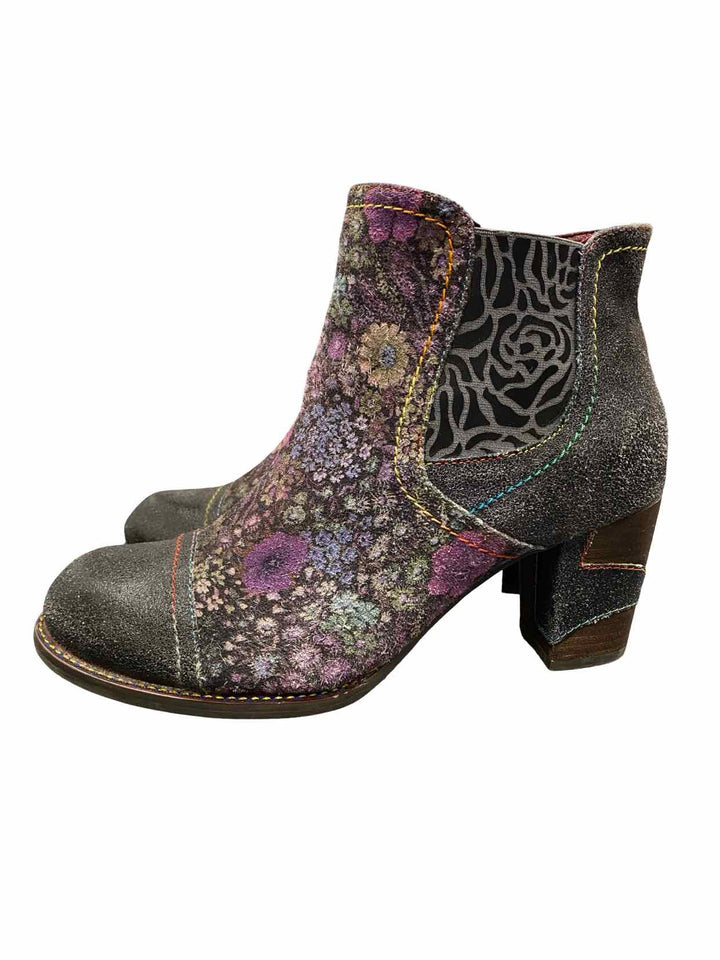 L'Artiste Shoe Size 40 Grey Floral Leather Melvina Boots(Ankle)