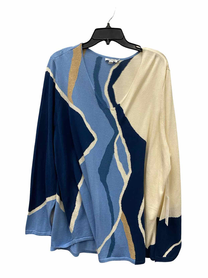 Chico's Size XXL Blue Cream Sweater