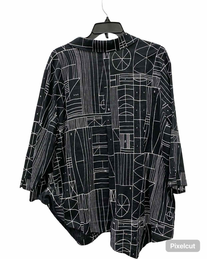 Habitat Size XXL Black White Print 80% Linen 20% Cotton Long Sleeve Shirts