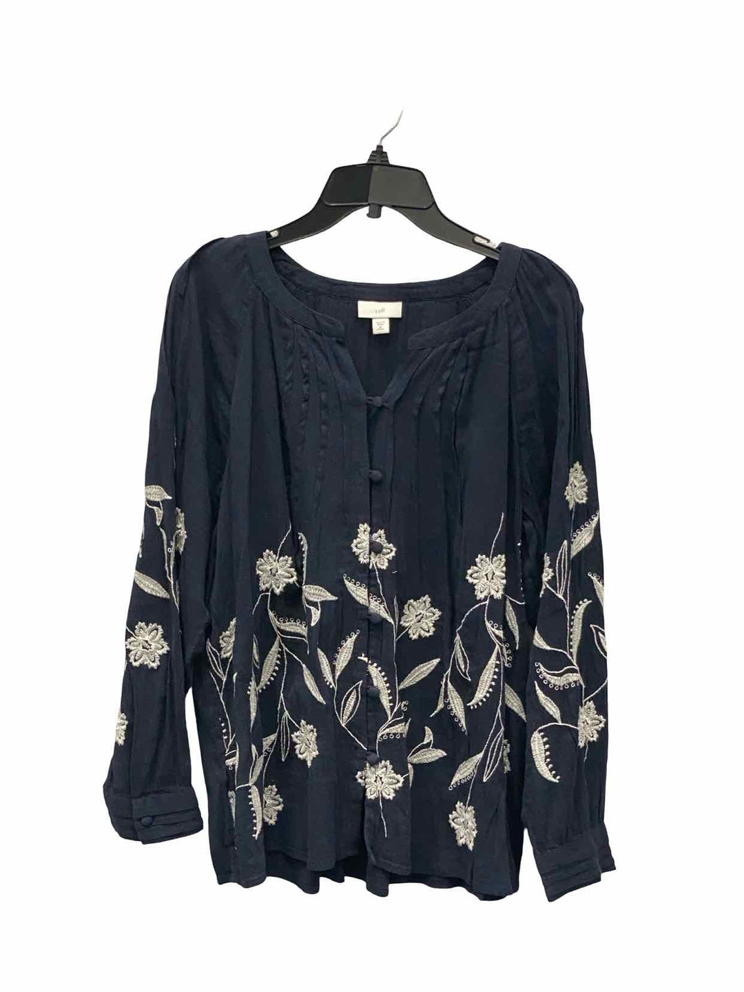 J Jill Size M Navy Floral Long Sleeve Shirts