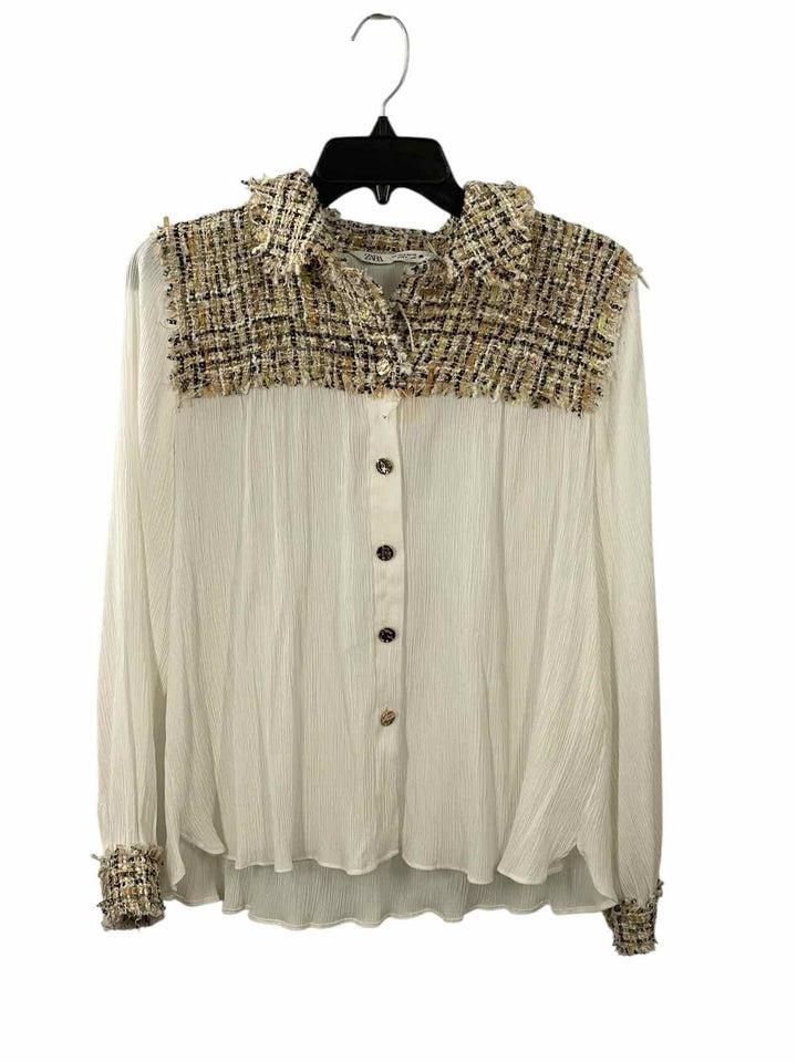 ZARA Size M White Long Sleeve Shirts
