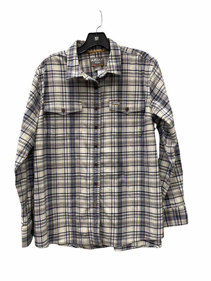 Ariat Size L Blue White Plaid Long Sleeve Shirts
