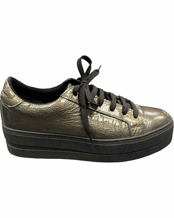 Bos and Co Shoe Size 40 Grey Metallic Leather Platform Sneakers