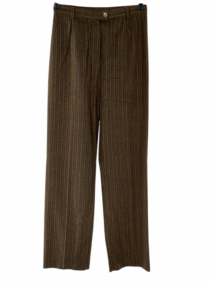 Bernard Zins Size 4 Brown Pinstripe Wool Cashmere Blend Pants