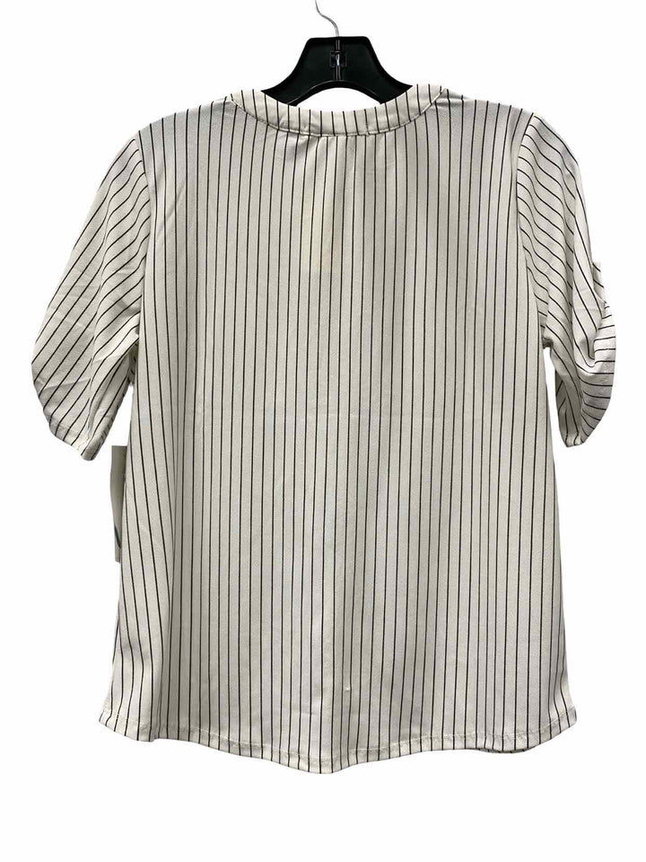 Joie De Vivre Size M White Black Striped Button Up Short Sleeve Shirts
