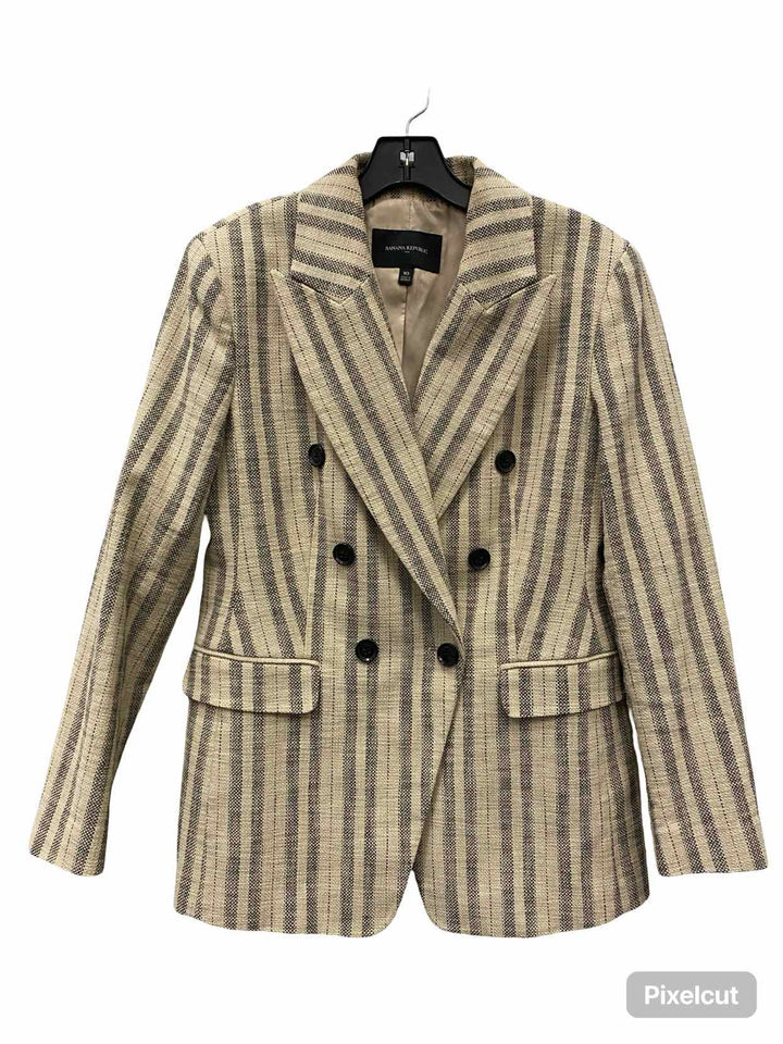 Banana Republic Size 10 Beige Black Striped Jacket (Outdoor)