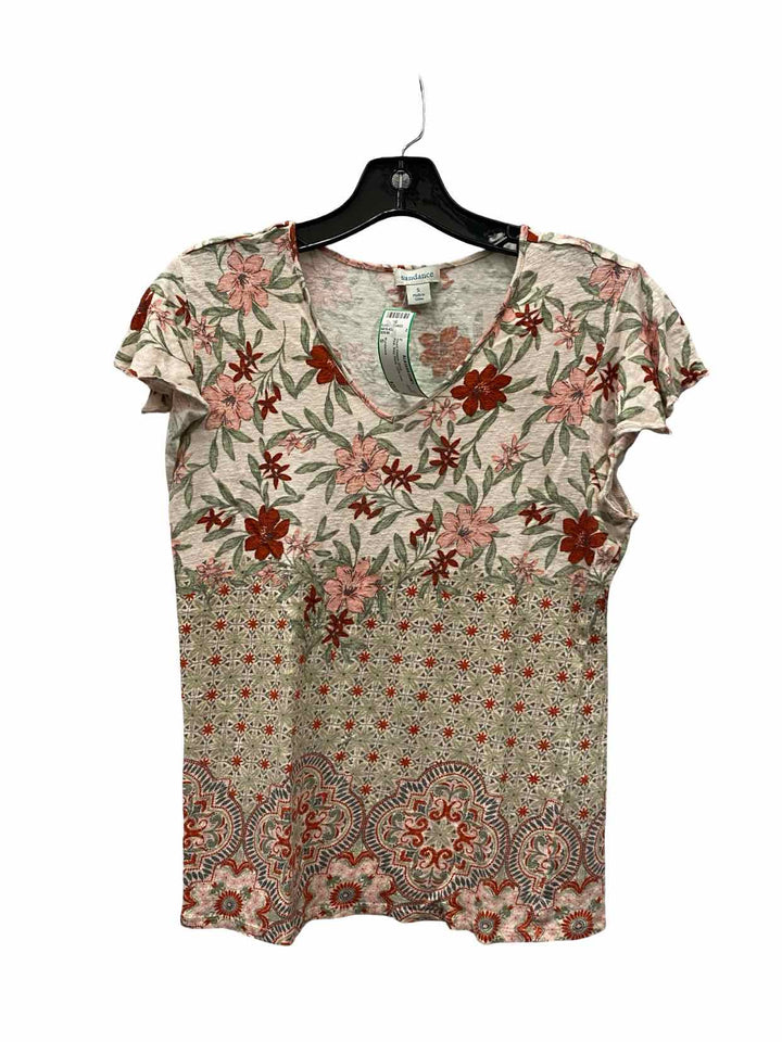 Sundance Size S Pink Red Floral 100% Linen Short Sleeve Shirts