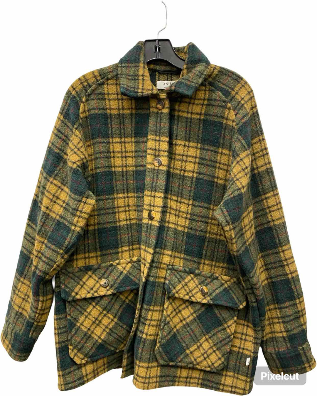ANIAN Size L Yellow Green Plaid 80% Recycled Wool Jacket (Outdoor)