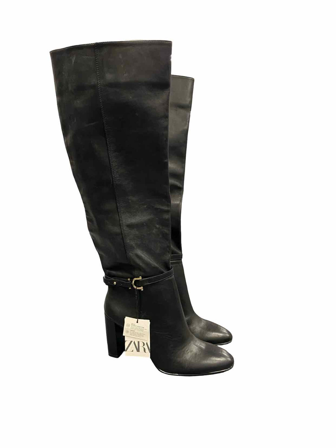 Zara Shoe Size 7.5 Black Leather NWT Boots(knee)