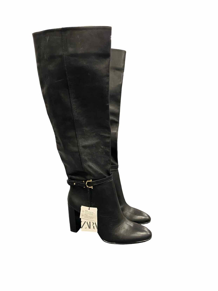 Zara Shoe Size 7.5 Black Leather NWT Boots(knee)