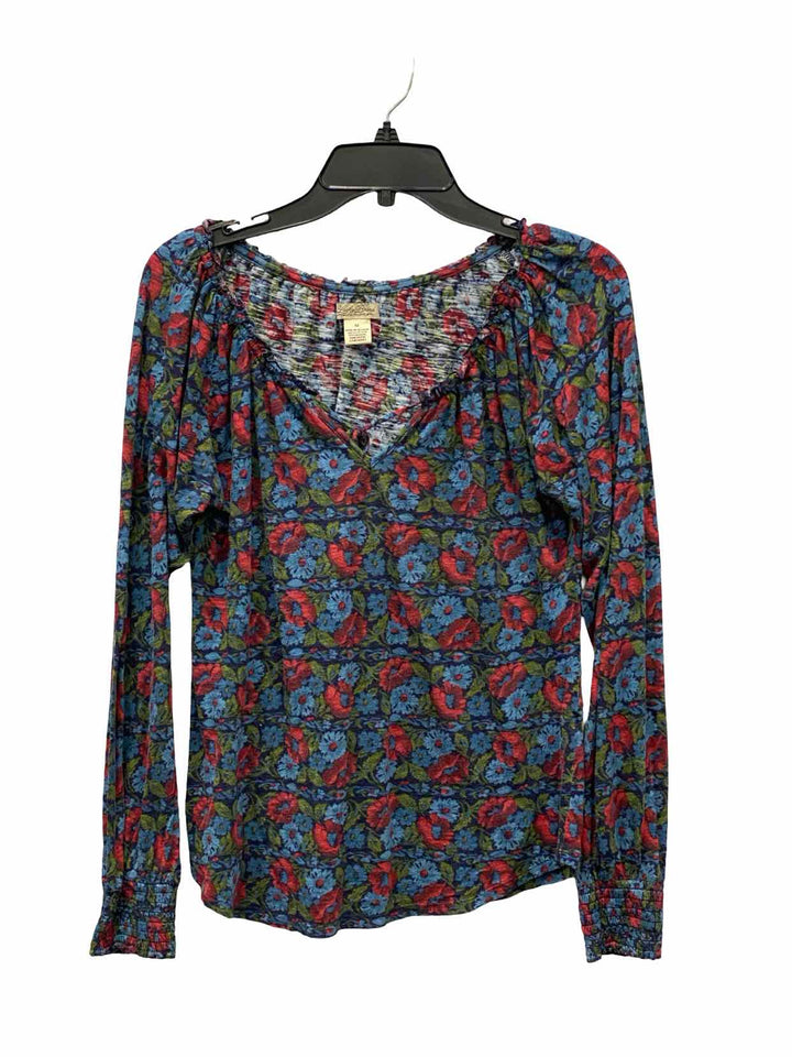 Lucky Brand Size M Blue Red Floral Long Sleeve Shirts